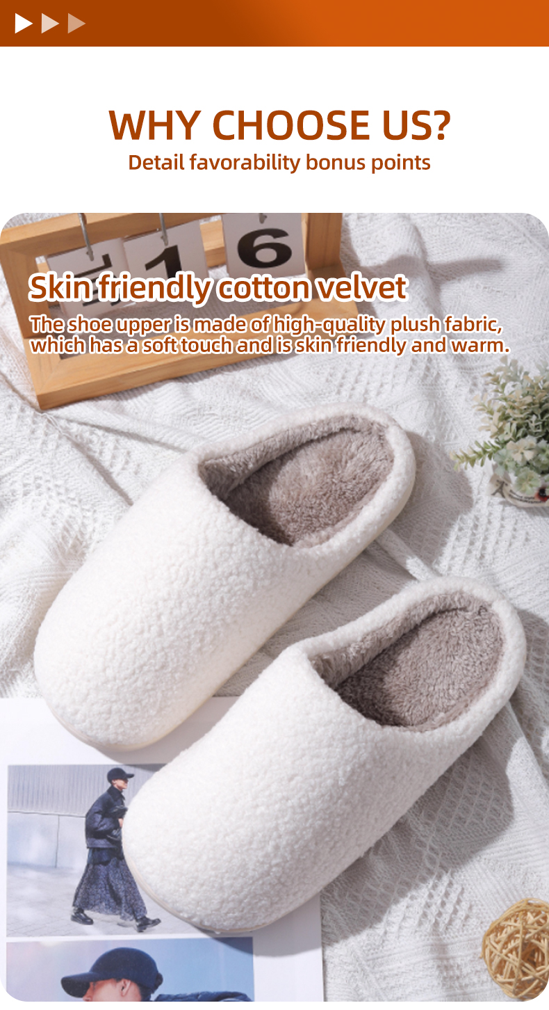 Cotton velvet upper and slipper styling